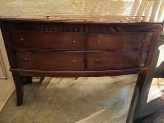 Dark Wood 4-Drawer Dresser with Brass Knobs