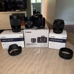Cannon M50 + Kit Lens + Sigma 16mm + Sigma 56mm