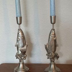 2 Decorative Candlestick Holders- Fish Design 