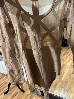 Nude Bandage Mesh Long Sleeve Dress