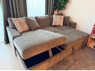 Gray Fabric Sectional Sofa with Storage