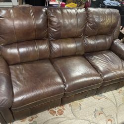 BROWN LEATHER COUCH AND LOVE SEAT
