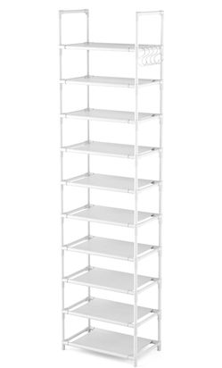 10-Tier White Shoe Rack