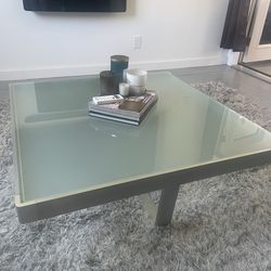 Modern square glass and metal sturdy coffee table