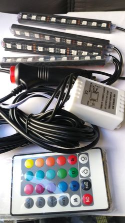 Car RGB LED Strip 4*9pcs SMD 5050 10W Car Interior Decorative Atmosphere Strip Auto RGB Pathway Floor Light Remote Control 12V