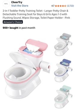 2-in-1 Toddler Potty Training Toilet - Larger Potty Chair & Detachable Training Seat for Boys & Girls Ages 1-3 with Flushing Sound, Wipes Storage, Toi