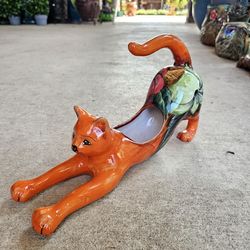 Stretching Cat 🐈 Authentic Mayolica Talavera Clay Pots, Planters. Plants. Pottery $40 Cada Una
