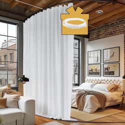 Ceiling Track Room Divider Curtains - 95% Blackout, Noise Reduction, White 10x8