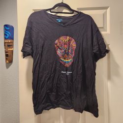 Made Blue V-Neck T-Shirt Colorful Sugar Skull Playa del Carmen Mexico XXL