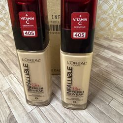 Set of Two L'Oreal Paris Makeup Infallible Up to 32 Hour Fresh Wear Lightweight Foundation, 405 Porcelain
