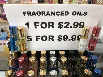 Perfumed rollon oils in variety of fragrances. $2.99 each or 5 oils for $9.99