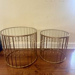 Two Metal Glass top End Tables 