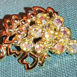 Vintage Goldtone Brooch With Iridescent Stones 