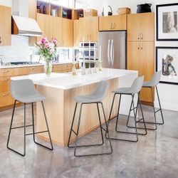 Velvet 24in. Light Gray Bar Stools Low Back Metal Frame Counter Height Bar Stool With Velvet Upholstery (Set of 4）
