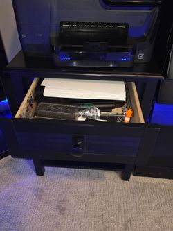 Real Wood Heavy Side Table or Night Stand Printer Stand with Drawer and Shelf Black