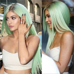 Green Wig Straight Long length For Women Cap Wigs