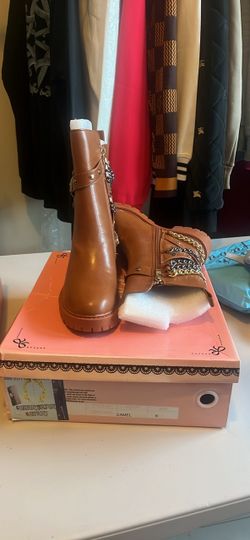 Camel Ankle Boots with Chain Detail