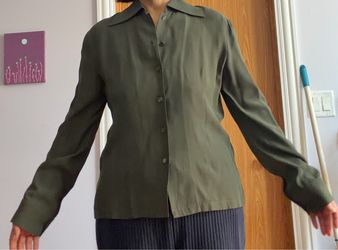 Olive Green Button-Up Long Sleeve Blouse