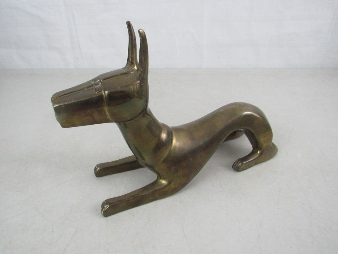 Vintage Solid Brass Dog Figurine 9 1/2" Length