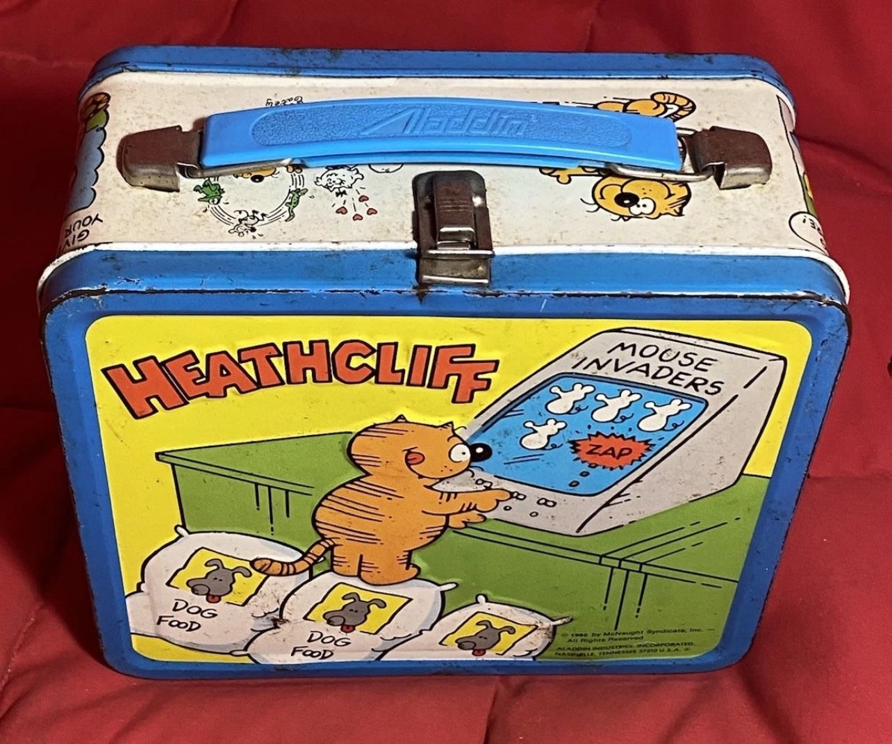 VINTAGE 1982 Heathcliff the Cat Metal Tin Lunch Box by McNaught for Aladdin