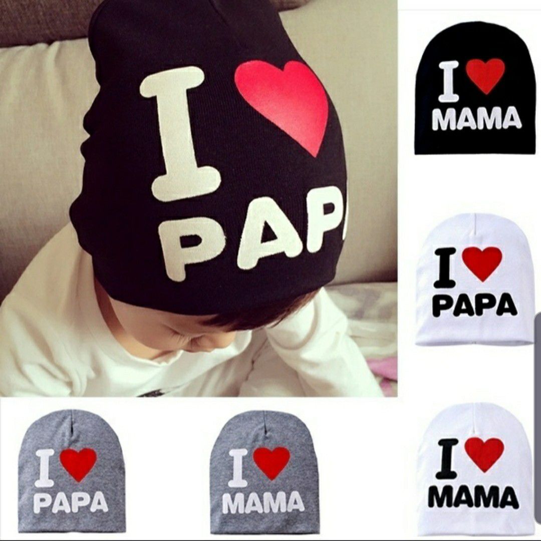 Cute Hat I LOVE MAMA PAPA Kids Baby Boy Girl Infant Cotton Beanie Cap Hats Family Day Clothes