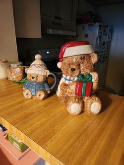 Christmas Bear Cookie Jar And Mug
