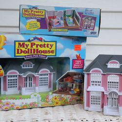 My Pretty Dollhouse Pretty Pink Palace-New in Box! Vintage Polly Pocket (2 Stories, Furniture, People & Animals) Example Shown Out Of Box