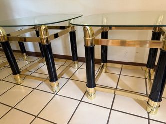 three Glass Top Coffee Table with Brass Frame