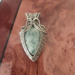 Sterling Silver Wire Wrapped Aquamarine Pendant