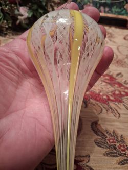 ntage Murano Glass Latticino Christmas Ornament – Yellow & White Filigrana (8")​
