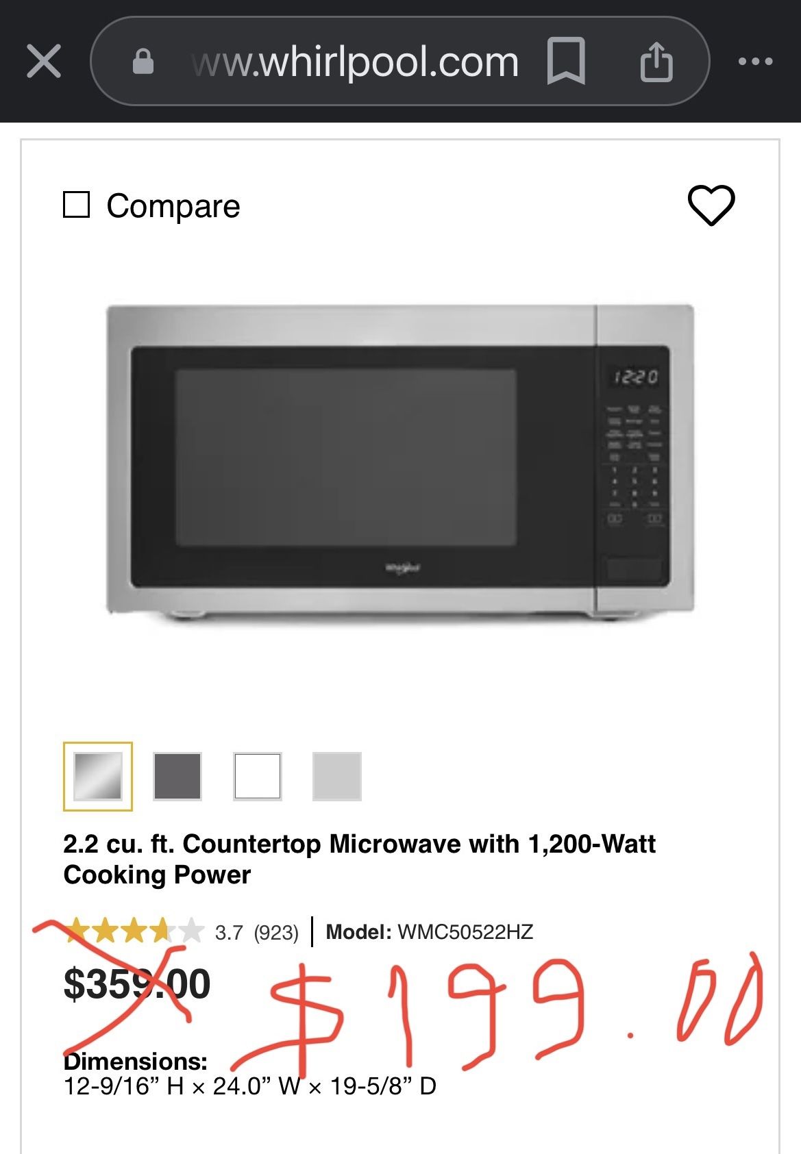 2.2 cu. ft. Countertop Microwave with 1,200-Watt Cooking Power Model: WMC50522HZ