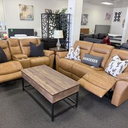 Top Grain Leather Power Recliner Sofa And Loveseat 