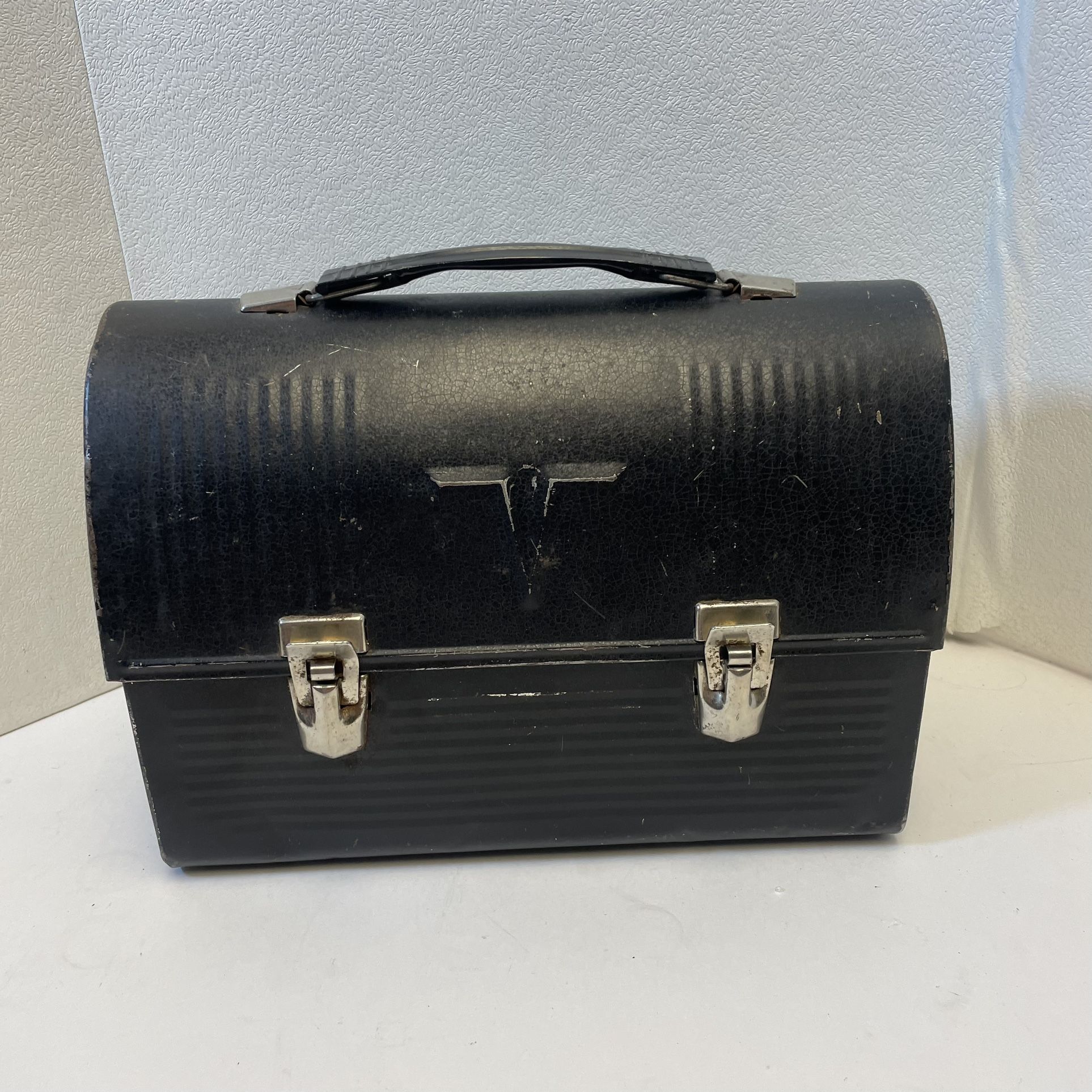 Vintage 1960 American Thermos Company Black Metal V Dome Top Workmans Lunchbox