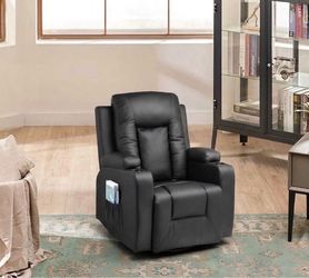 1 Black Faux Leather electric Recliner Chair with Cup Holders and massage and heat functions