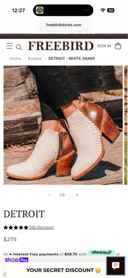 Freebird Size 9 White Detroit White Snake booties