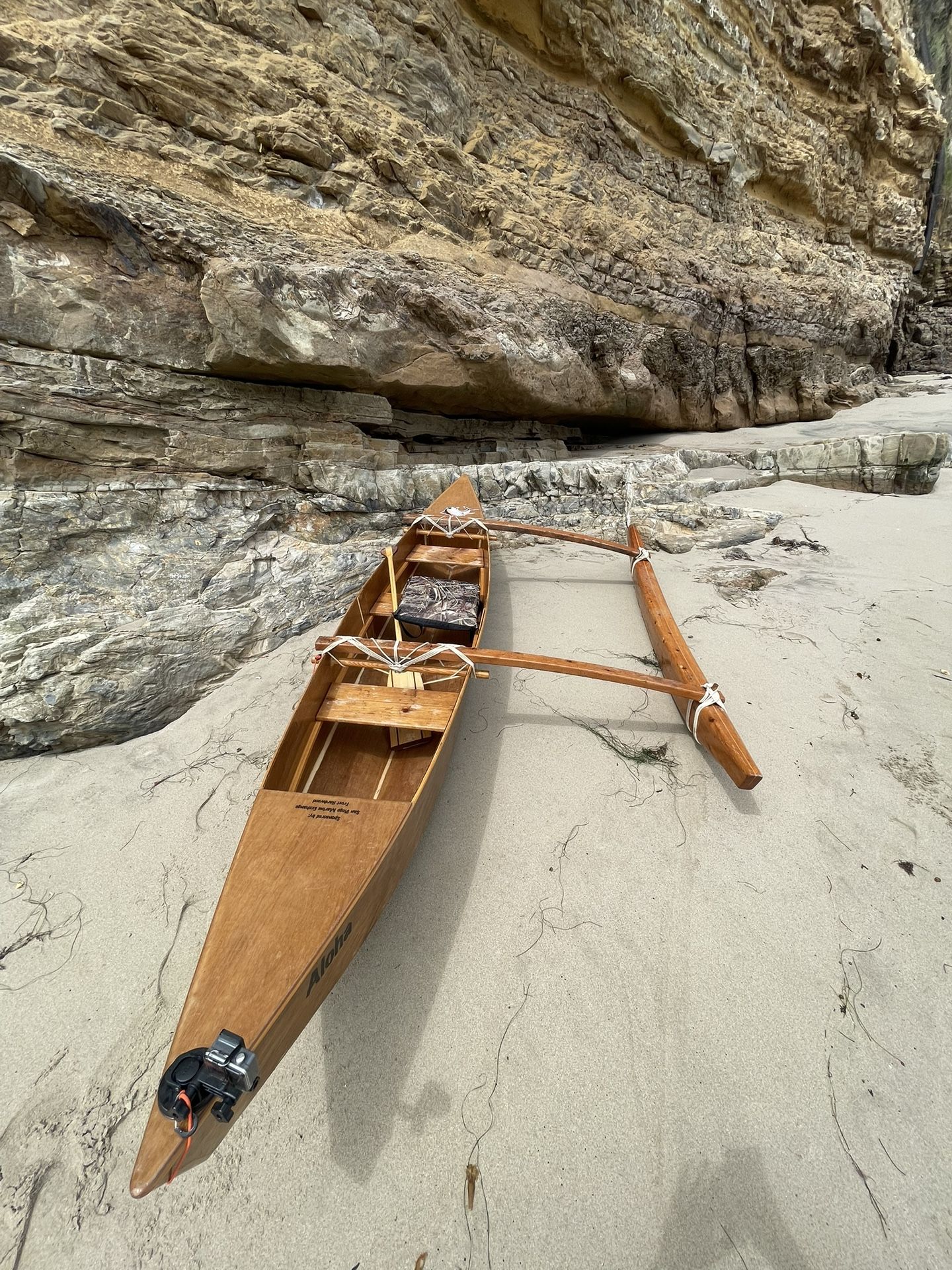 13' Handmade Wooden Out-Rigging Canoe
