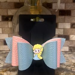 Blue and pink princess bow clip