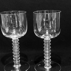 Vintage Very Rare Stacked Spool Stem Set Of 2 Crystal Wine Glasses 6.5” Tall. Beautiful wine glasses are in excellent condition.