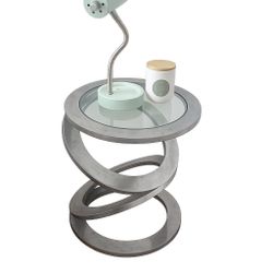 Modern Glass Side Table with Sculptural Metal Base