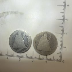 Lot of (2) Seated Liberty Dime ~ 1876-CC/1890-S  90% Silver F/AG Condition🔥