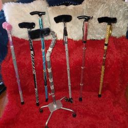 Lot Of 7 REDESIGNED BLING-BLING WALKING CANES ADJUSTABLE 33-37 "