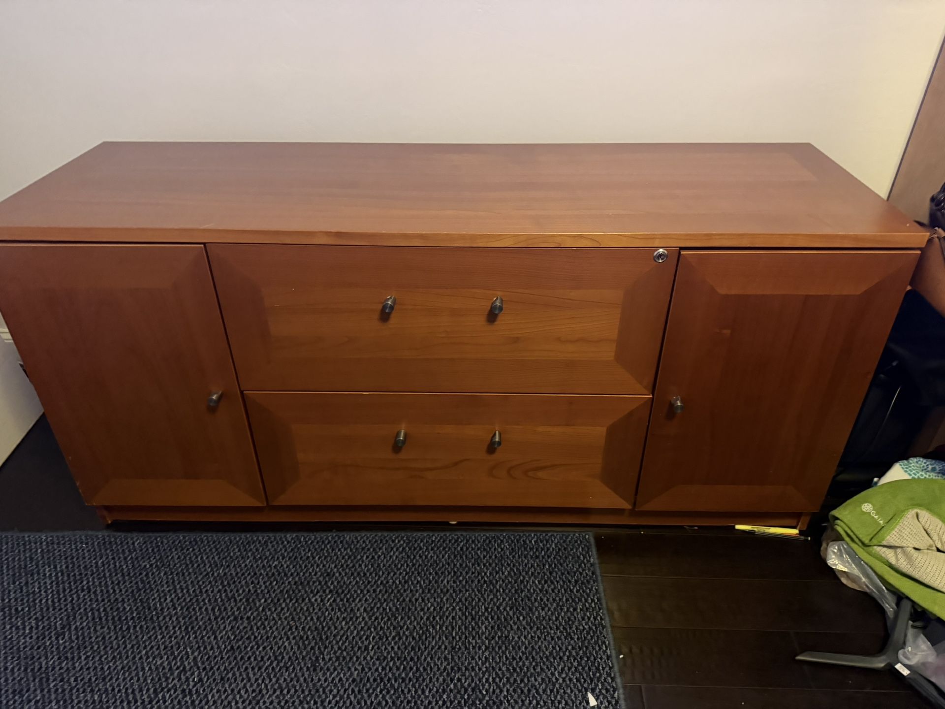 Office Set. Real Wood. L shaped desk, file cabinet And Storage Thing
