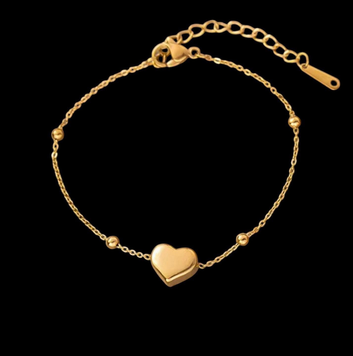 Women's 18k Gold Plated Cute Heart Charm Titanium Steel Bracelet