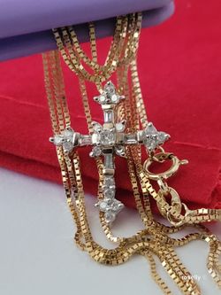 14K Yellow Gold Cross-Shaped Diamonds Pendant and Necklace Chain Solid Gold, Made in Italy! 👌🎁Post Tags: Cadena y Dije de Oro