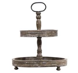 Distressed Brown Wood Metal Handle Two-Tier Tray ONLY
