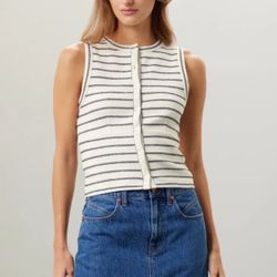 Madewell Women's Split-Crewneck Cardigan Tank Top in Stripe M