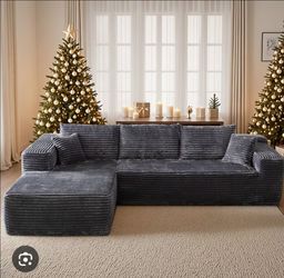 Gray Corduroy Sectional Sofa with Chaise