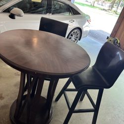 Beautiful Solid Wood Tall Round Table W/ 2 Chairs 