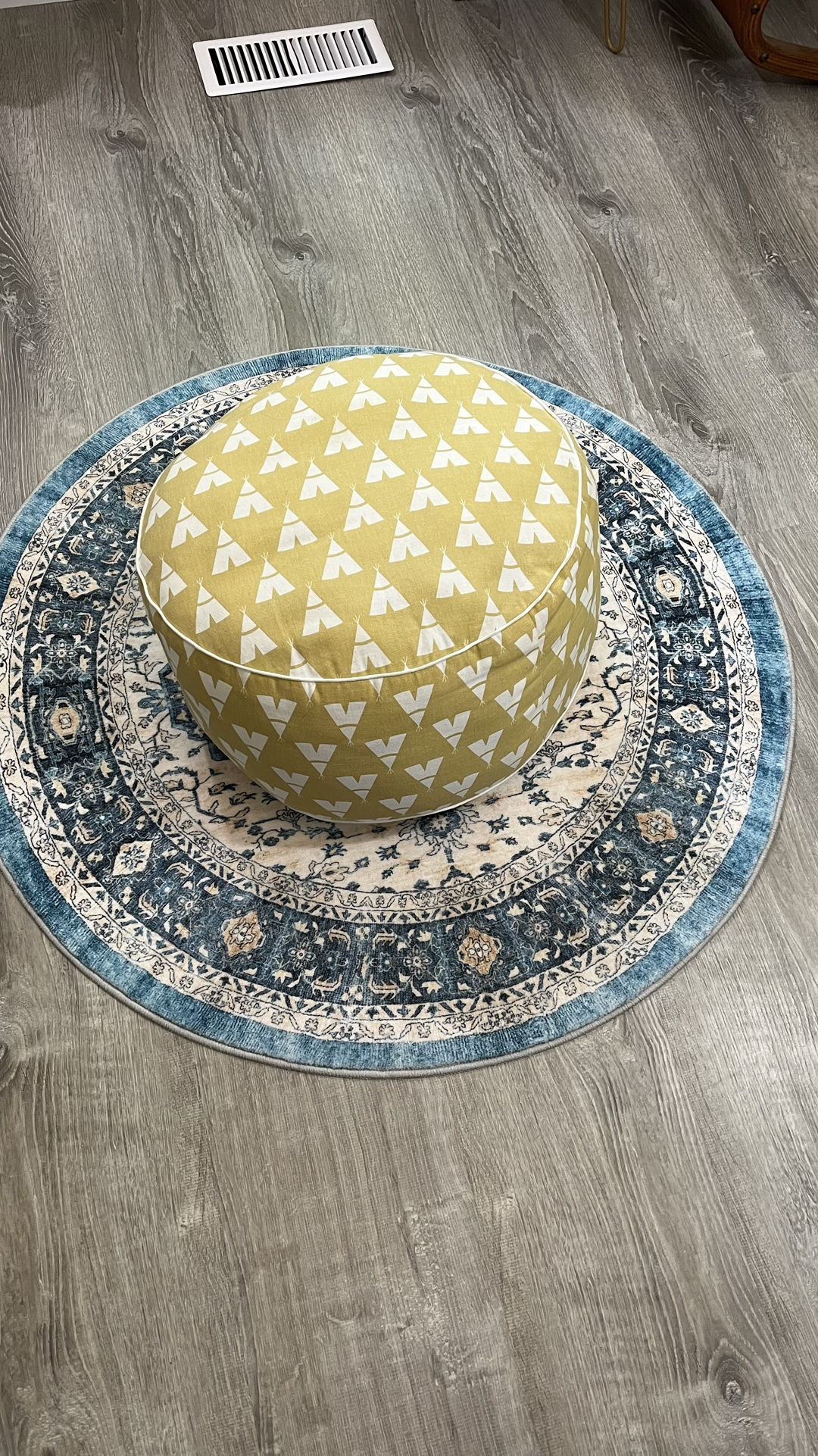 Mustard Yellow & White Tribal Tent Print Round Zafu Zabuton Floor Cotton Cushion