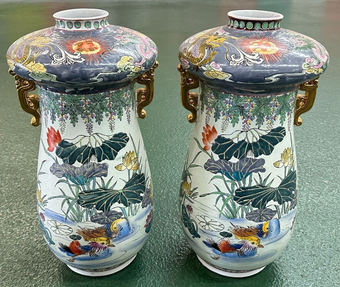 Antique Chinese Porcelain Floor Vases Hand Painted 20"